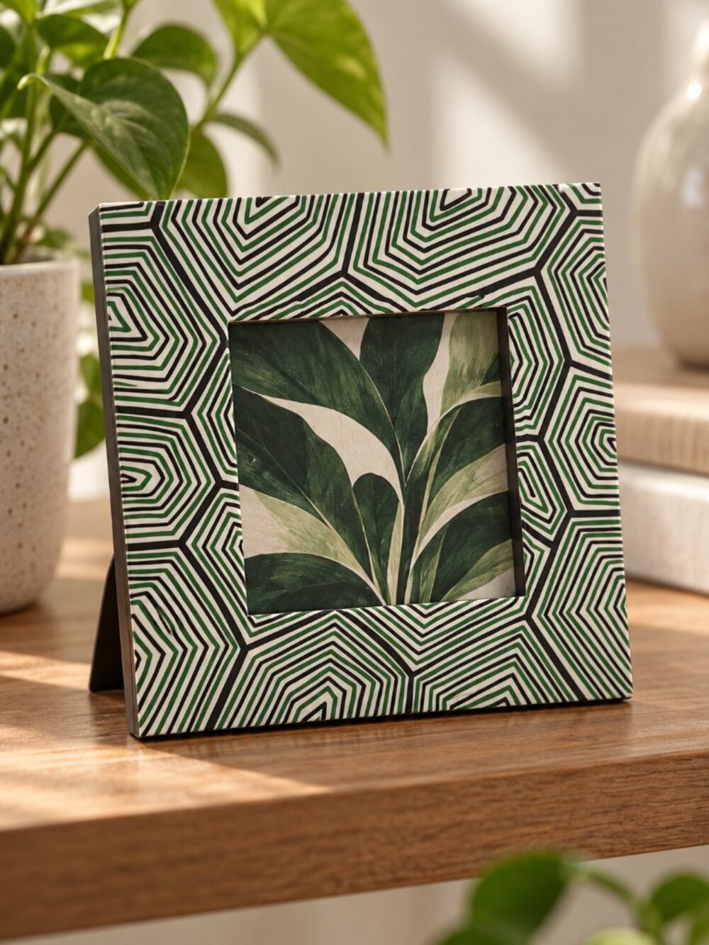 Green Black Geometric 4x4 Square Photo Frame